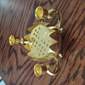 Vintage Brass Lotus Three Candle Incense Holder